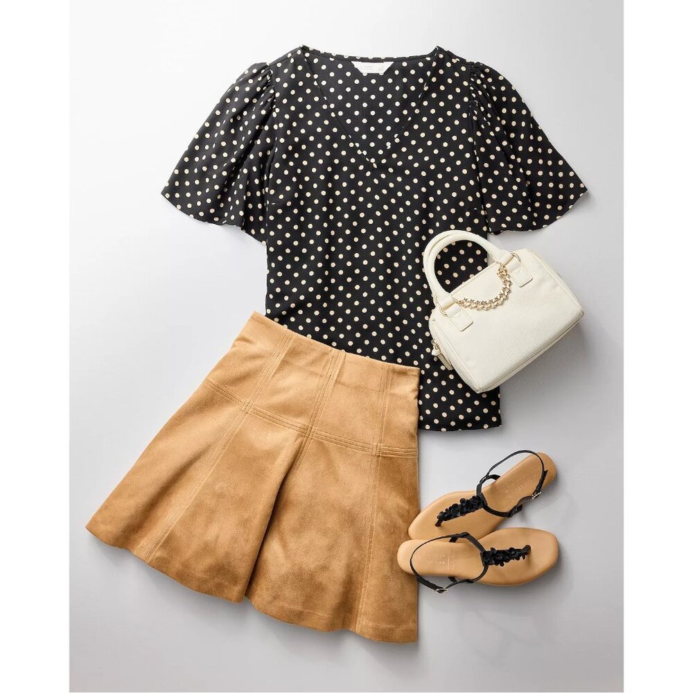 Lauren Conrad Tan Suede Paneled Skater Mini Skirt
